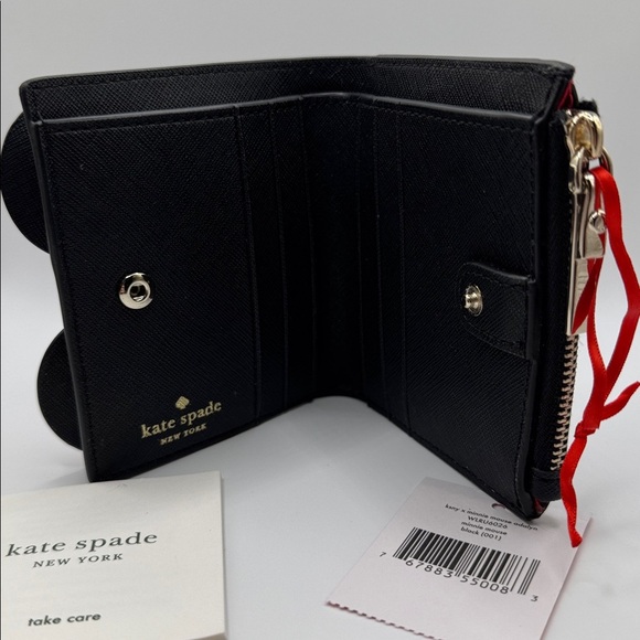 Kate Spade x Disney Minnie Mouse Adalyn Leather Bifold Snap Wallet Polka Dot Bow - Picture 3 of 5